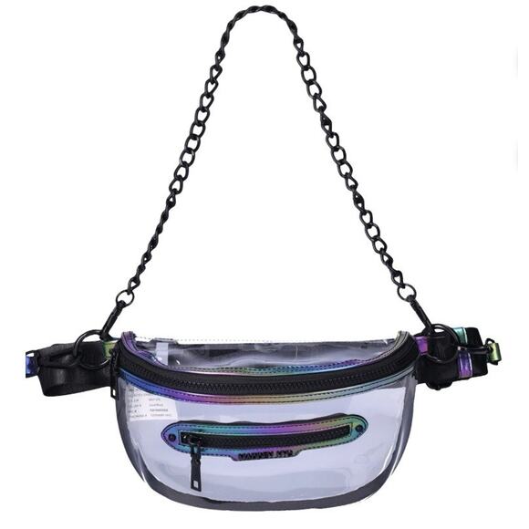 Steve Madden NYC Clear with iridescent trim Convertible FannyPack/ Crossbody - Picture 2 of 6